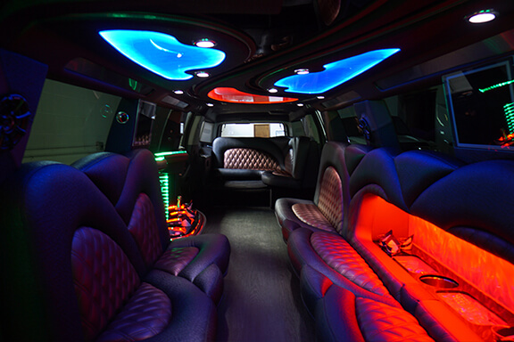 Interior of a 20 passenger limo bus